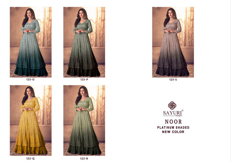Sayuri Designer Noor Platinum Shaded New Colours Georgette Heavy Designer Ready Made Gown Suits
