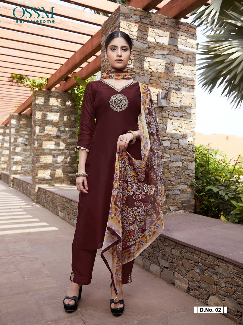 Ossm Noorie Viscose Fancy Work Designer Kurti With Bottom Collection