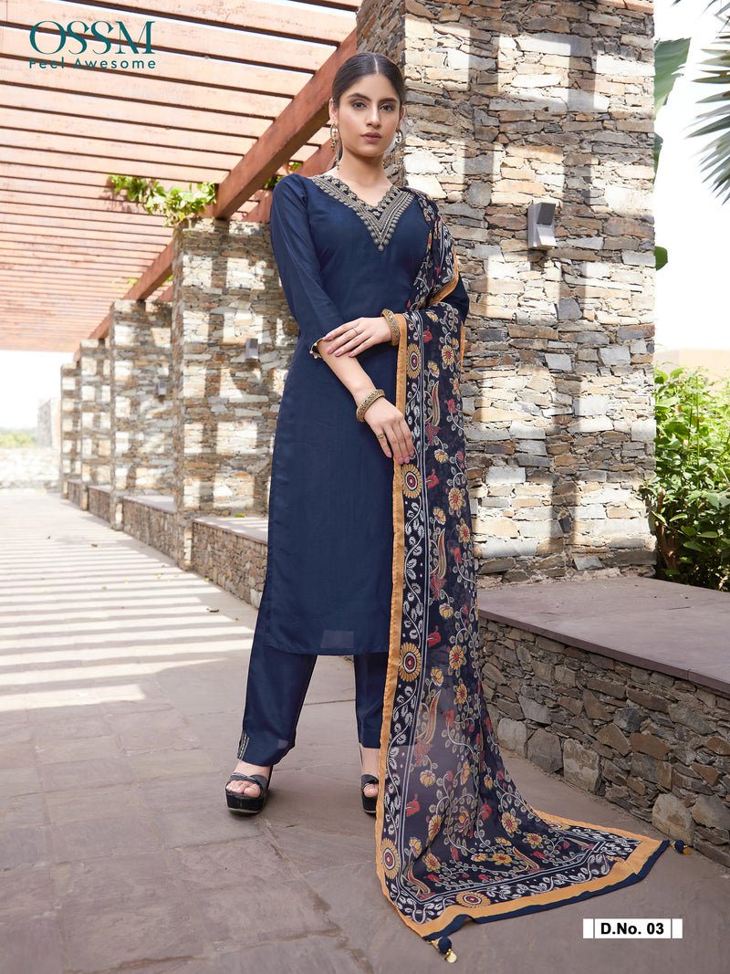 Ossm Noorie Viscose Fancy Work Designer Kurti With Bottom Collection