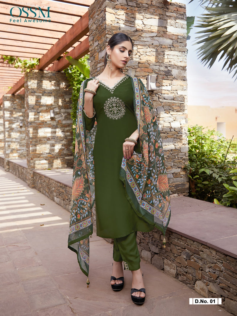 Ossm Noorie Viscose Fancy Work Designer Kurti With Bottom Collection