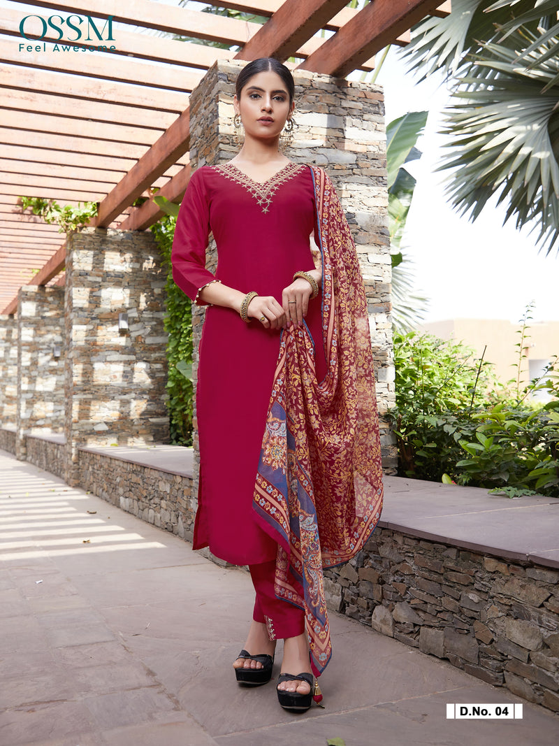 Ossm Noorie Viscose Fancy Work Designer Kurti With Bottom Collection