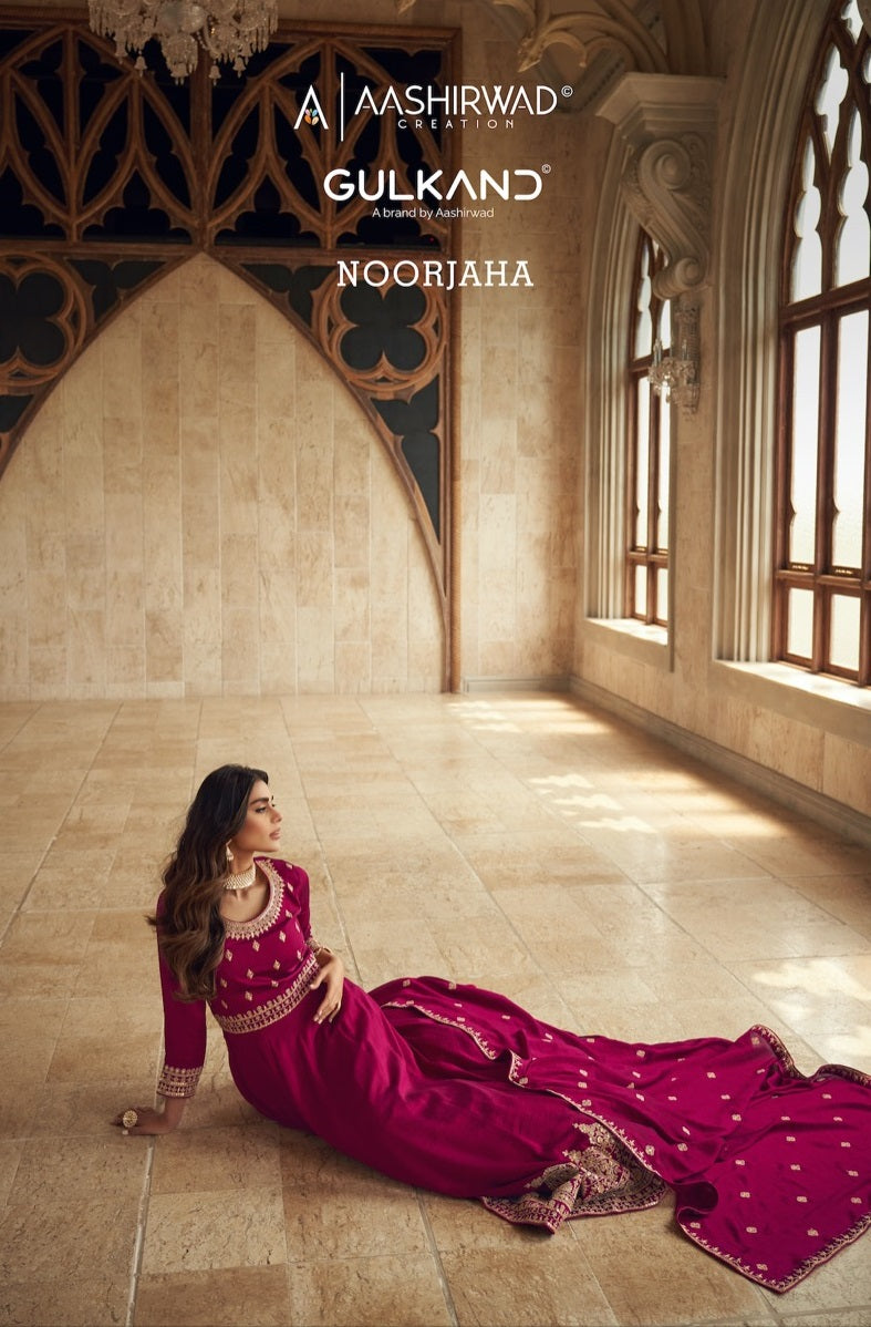 Aashirwad Creation Noorjaha Silk Heavy Embroidery Designer Long Gown Suits