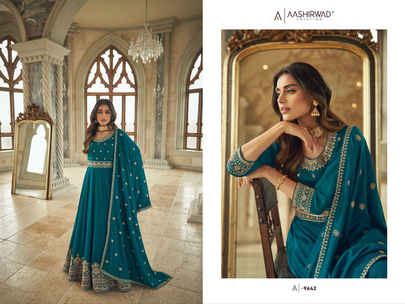 Aashirwad Creation Noorjaha Silk Heavy Embroidery Designer Long Gown Suits