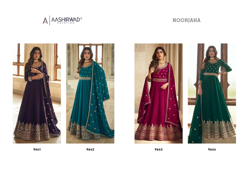 Aashirwad Creation Noorjaha Silk Heavy Embroidery Designer Long Gown Suits