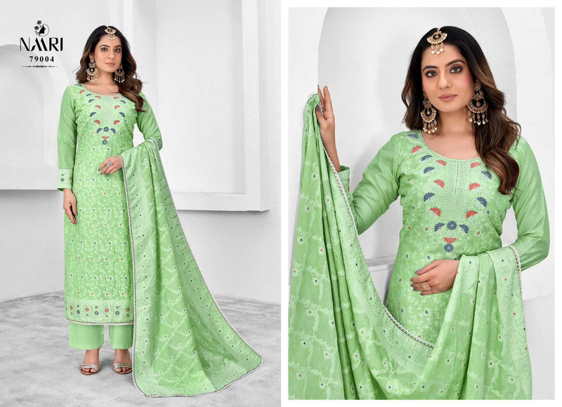 Naari Elvin Pure Muslin Dola Jacquard Siroski Work Fancy Salwar Suit