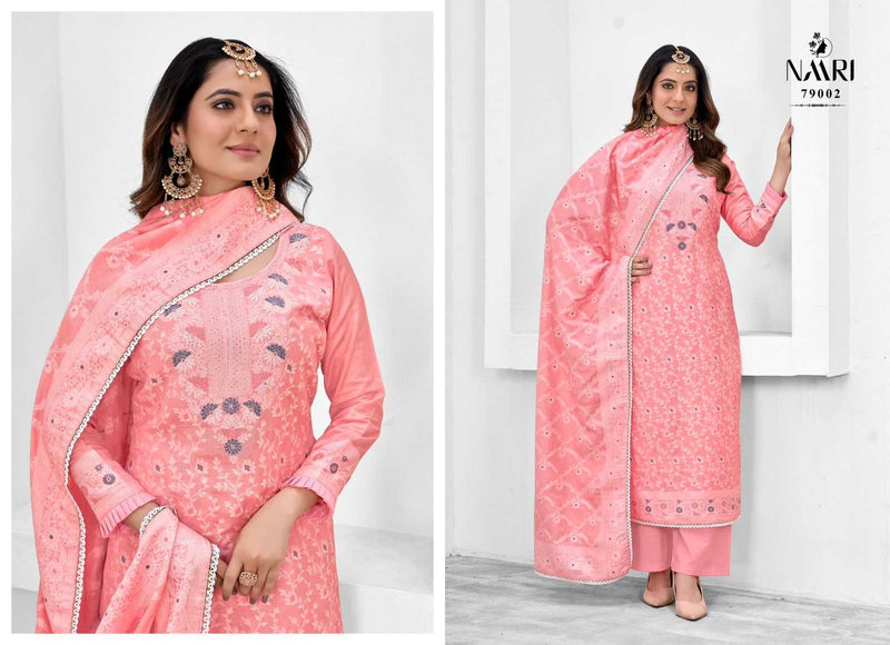 Naari Elvin Pure Muslin Dola Jacquard Siroski Work Fancy Salwar Suit