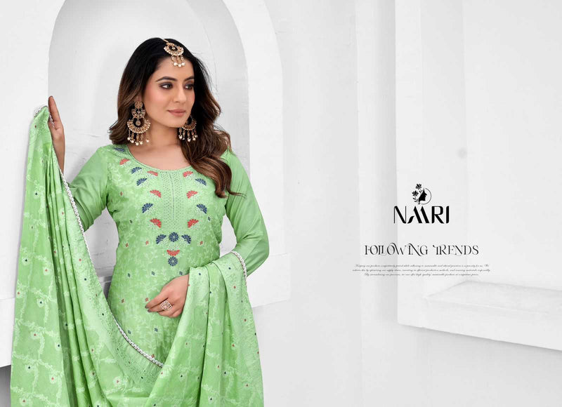 Naari Elvin Pure Muslin Dola Jacquard Siroski Work Fancy Salwar Suit