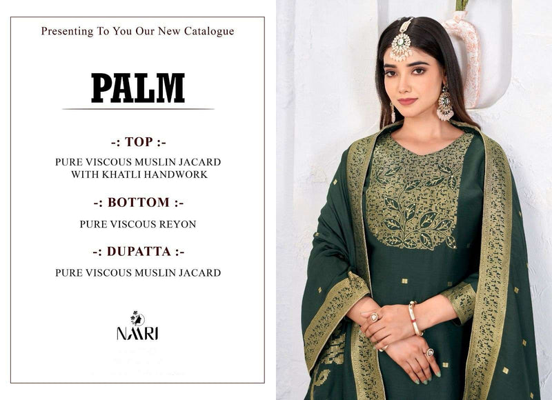 Naari Palm Pure Muslin Jacquard Khatli Handwork Salwar Kameez