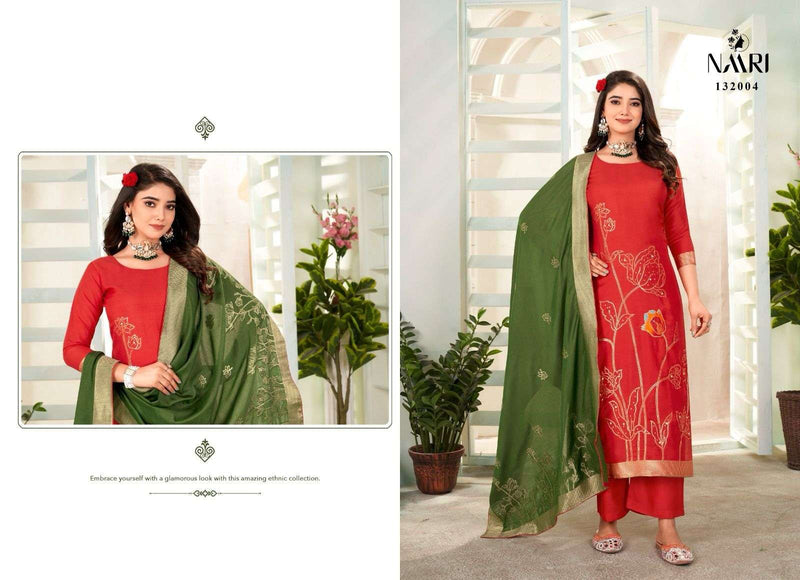 Naari Henley Pure Muslin Jacquard Khatli Handwork Salwar Kameez