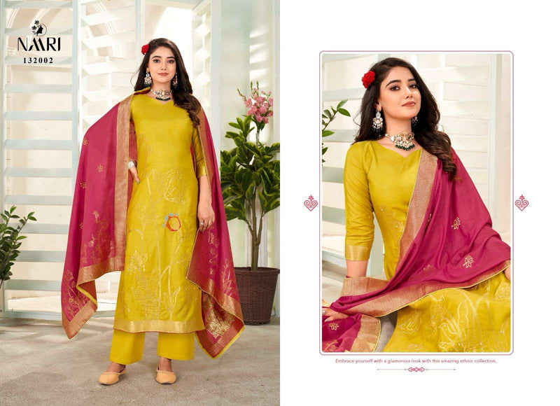 Naari Henley Pure Muslin Jacquard Khatli Handwork Salwar Kameez
