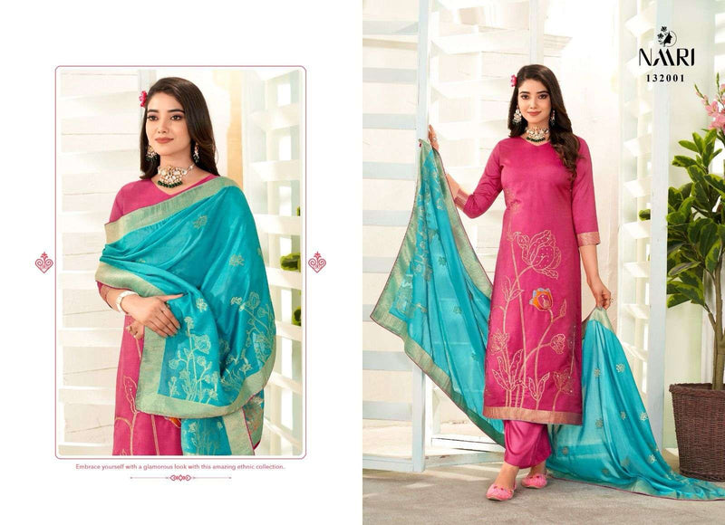 Naari Henley Pure Muslin Jacquard Khatli Handwork Salwar Kameez