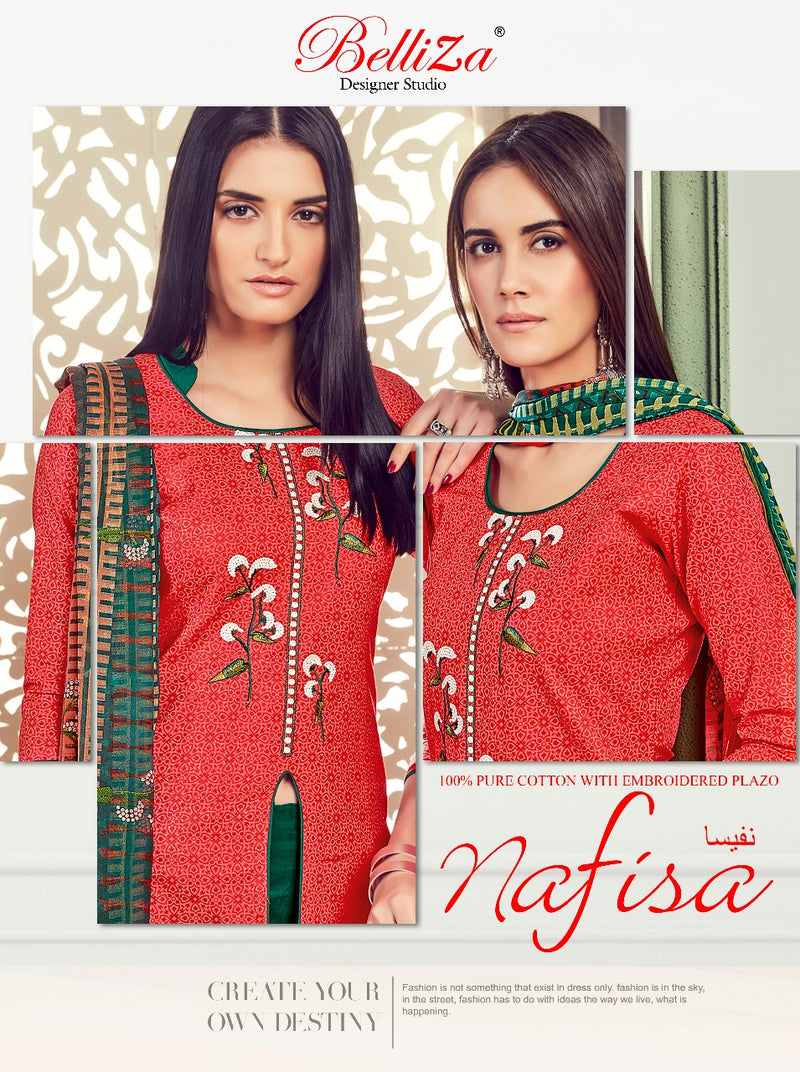 Belliza Designer Studio Nafisa Cotton Print With Fancy Embroidery Work Suits