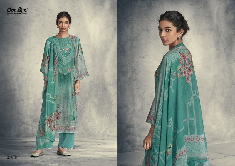 Omtex Swara Muslin Digital Print With Fancy Embroidery Work Suits