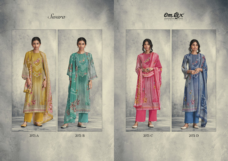 Omtex Swara Muslin Digital Print With Fancy Embroidery Work Suits