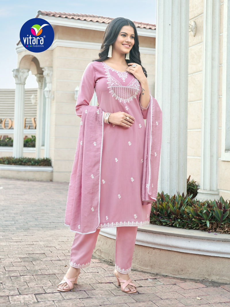 Vitara Fashion Ornet Cotton Fancy Wear Designer Kurti With Bottom