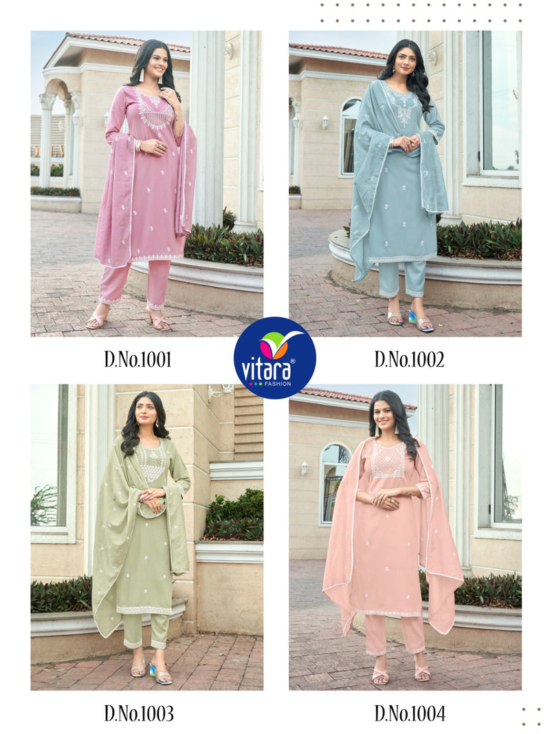 Vitara Fashion Ornet Cotton Fancy Wear Designer Kurti With Bottom