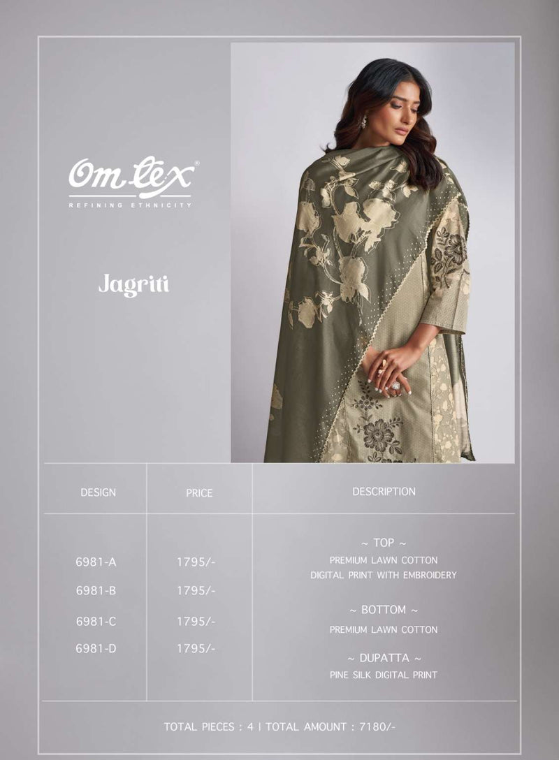 Omtex Jagriti Lawn Cotton Digital Print Embroidered Work Salwar Kameez