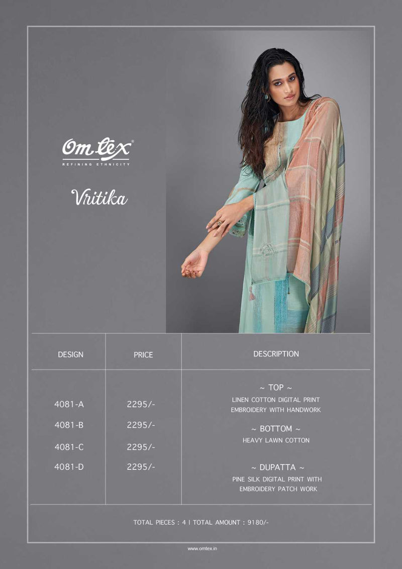 Omtex Vritika Linen Cotton Digital Print Embroidery With Hand Work Salwar Kameez