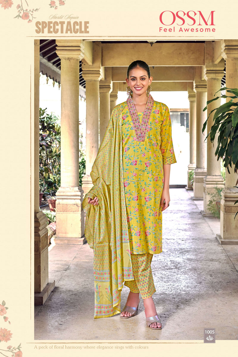 Ossm Malhar Vol 3 Cotton Printed Embroidery Work Party Wear Combo Set Of Kurti