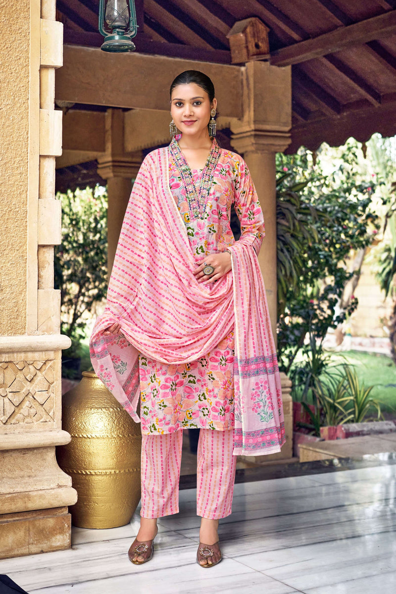 Ossm Malhar Vol 3 Cotton Printed Embroidery Work Party Wear Combo Set Of Kurti