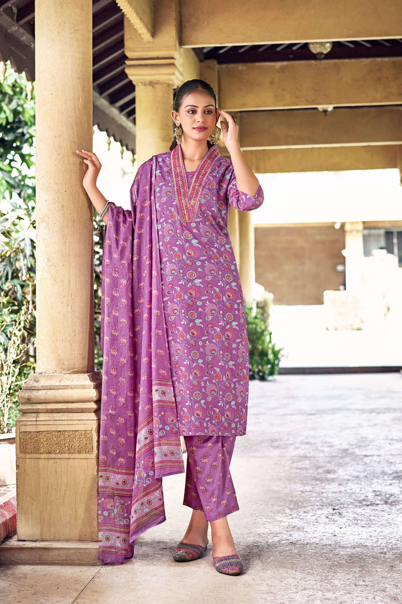 Ossm Malhar Vol 3 Cotton Printed Embroidery Work Party Wear Combo Set Of Kurti