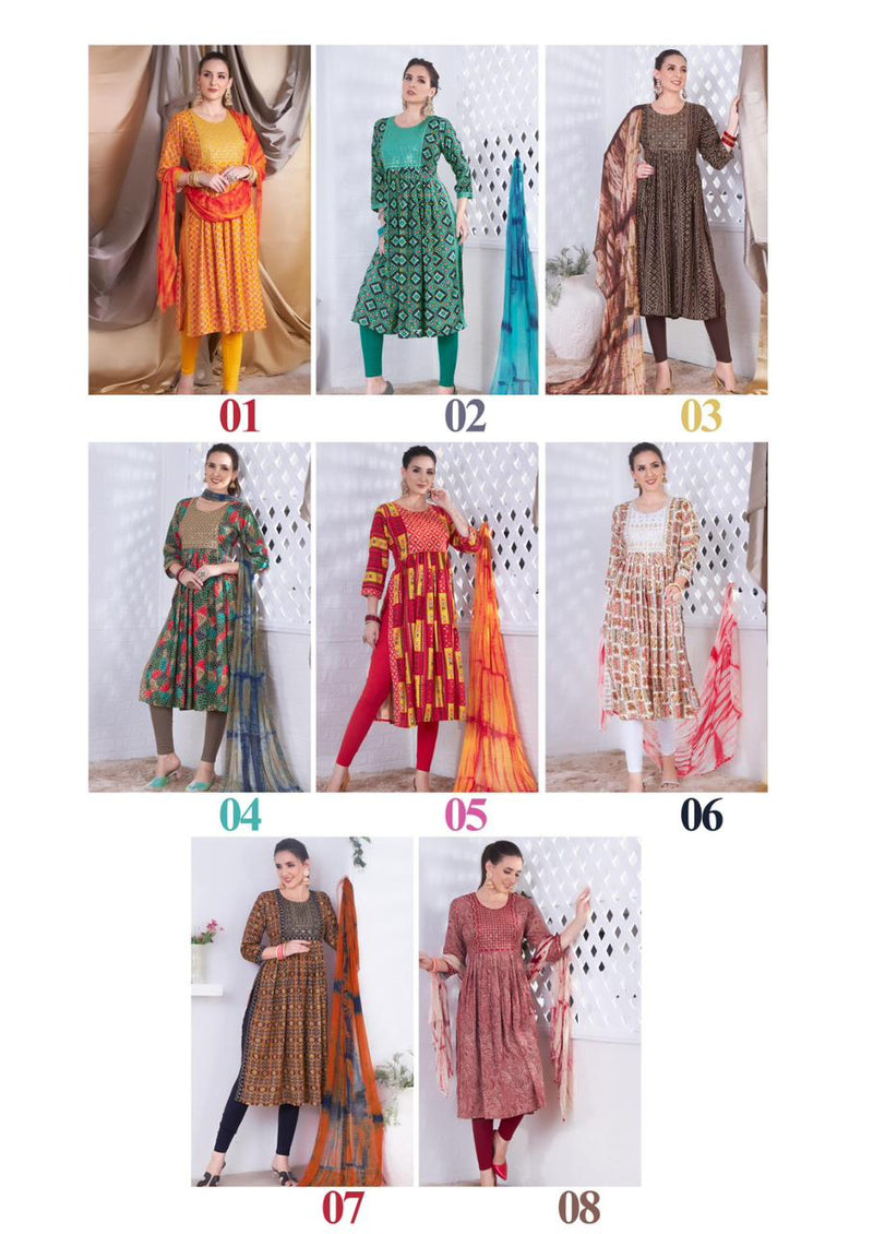 Manjeera Fashion Paglee Rayon Foil Prints Nyra Cut Fancy Kurti Combo Set