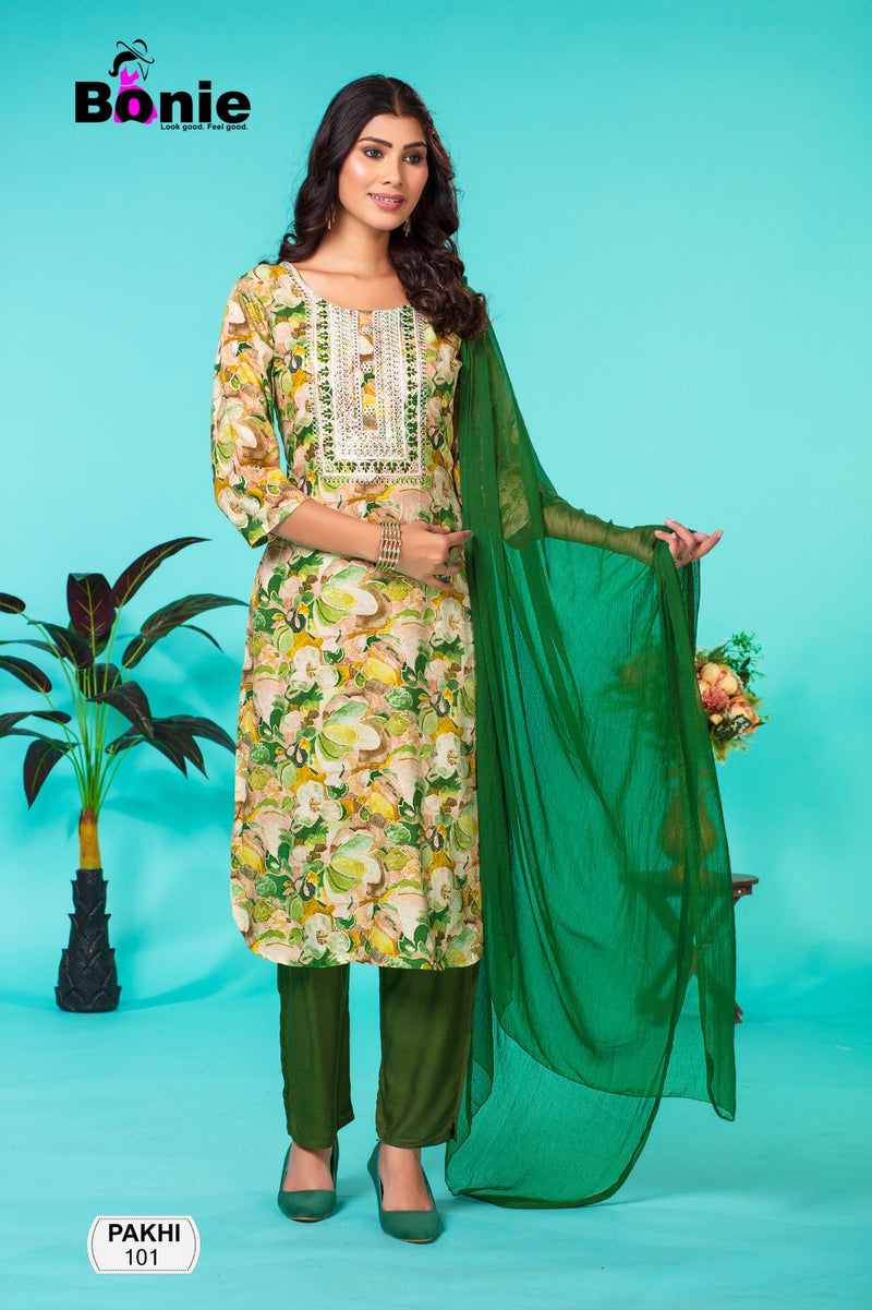 Bonie Pakhi Rayon Printed Fancy Kurti With Pant Collections