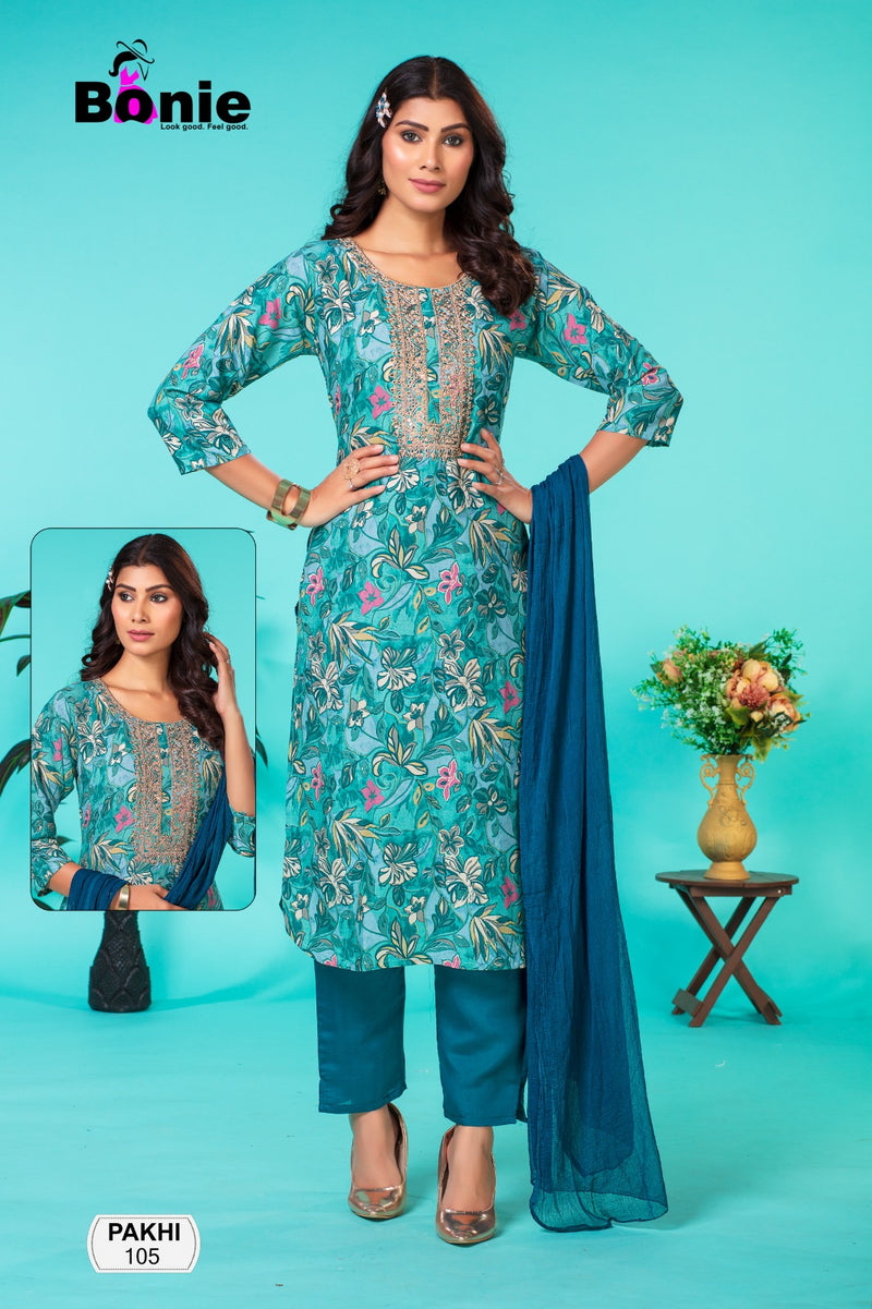 Bonie Pakhi Rayon Printed Fancy Kurti With Pant Collections