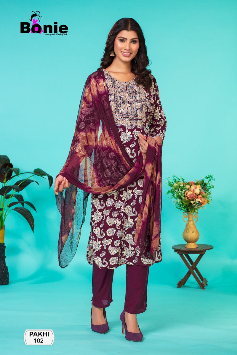 Bonie Pakhi Rayon Printed Fancy Kurti With Pant Collections
