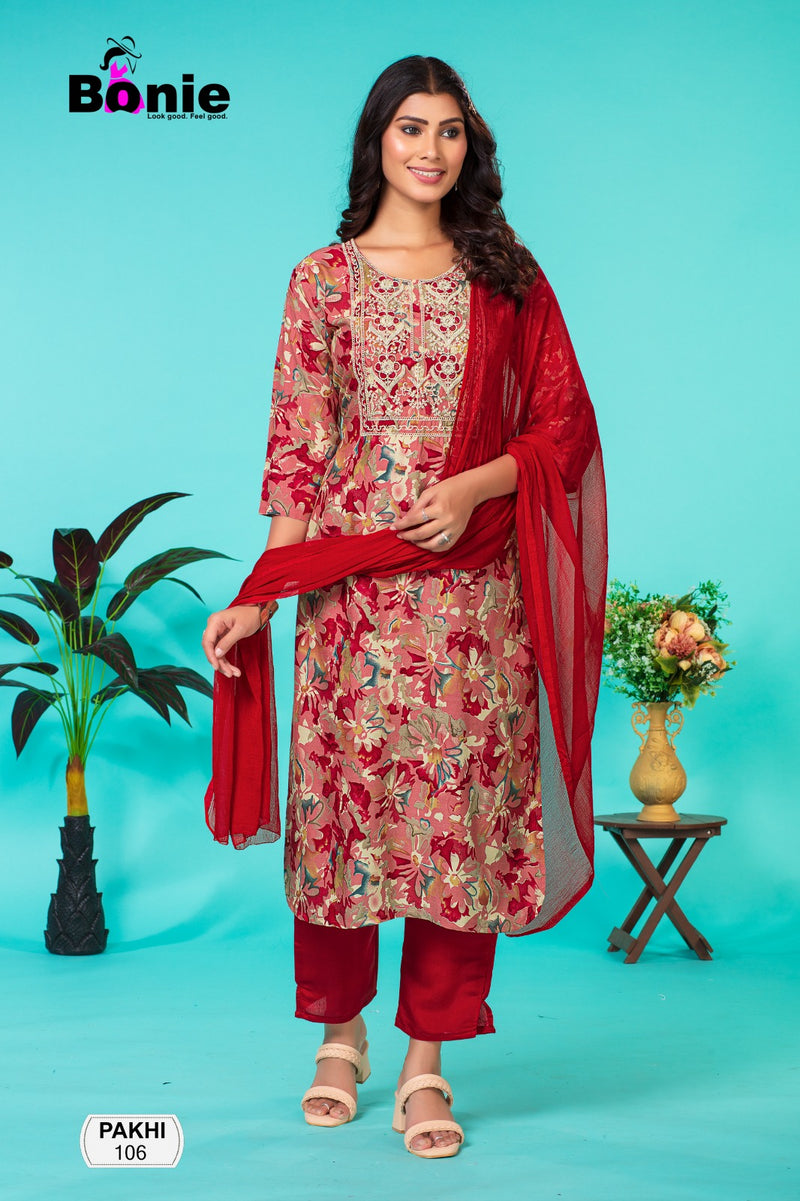Bonie Pakhi Rayon Printed Fancy Kurti With Pant Collections