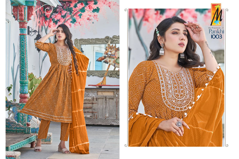Master Pankhi Rayon Bandhani Prints Fancy Sequence Work Kurti Combo