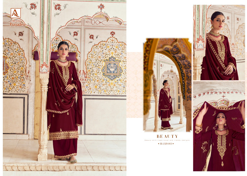 Alok Suits Paradise Velvet Embroidery Work Designer Winter Wear Suit Collection
