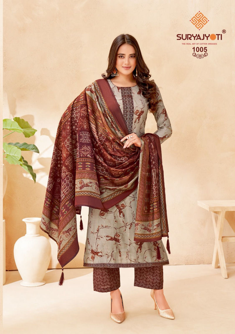 Suryajyoti Pari Vol 1 Modal Silk Foil Prints With Embroidery Work Suits