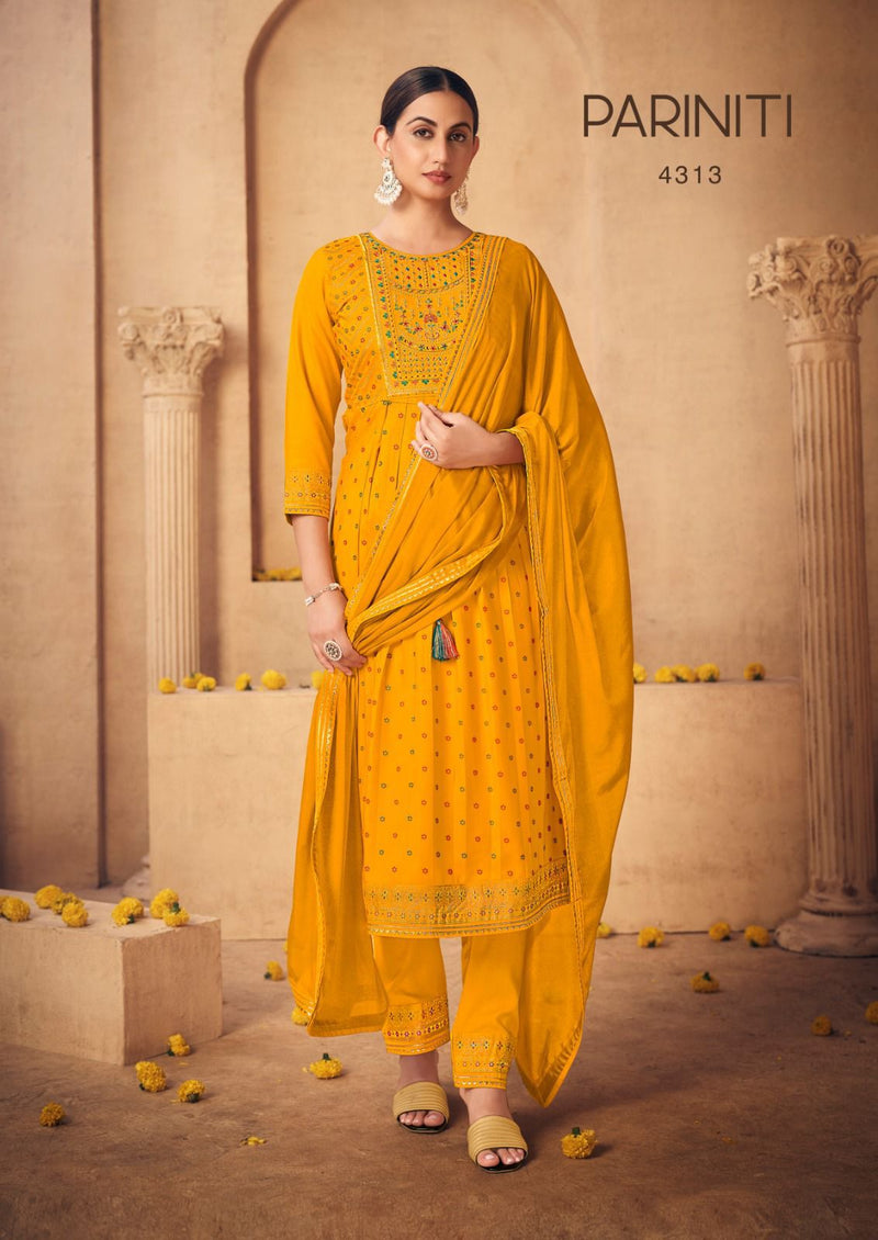 Rangoon Pariniti Rayon Print With Fancy Embroidery Work Naira Style Kurti Combo Set