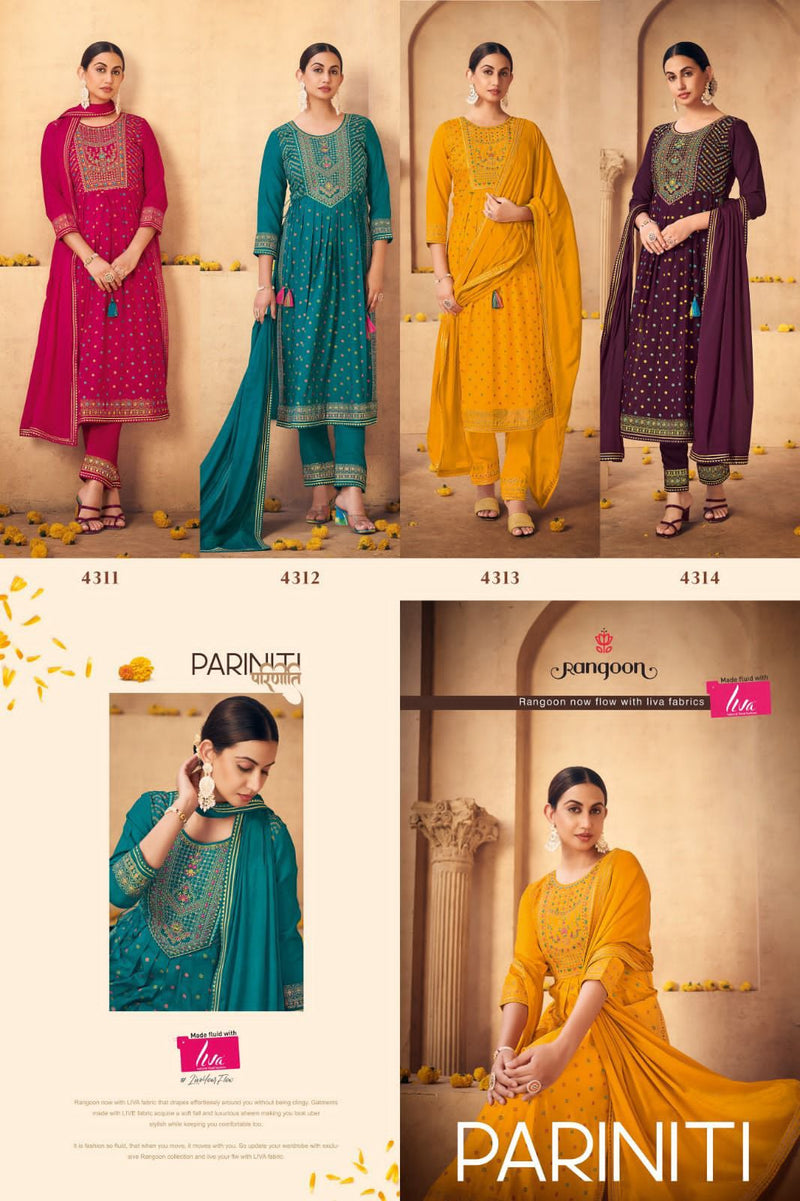Rangoon Pariniti Rayon Print With Fancy Embroidery Work Naira Style Kurti Combo Set
