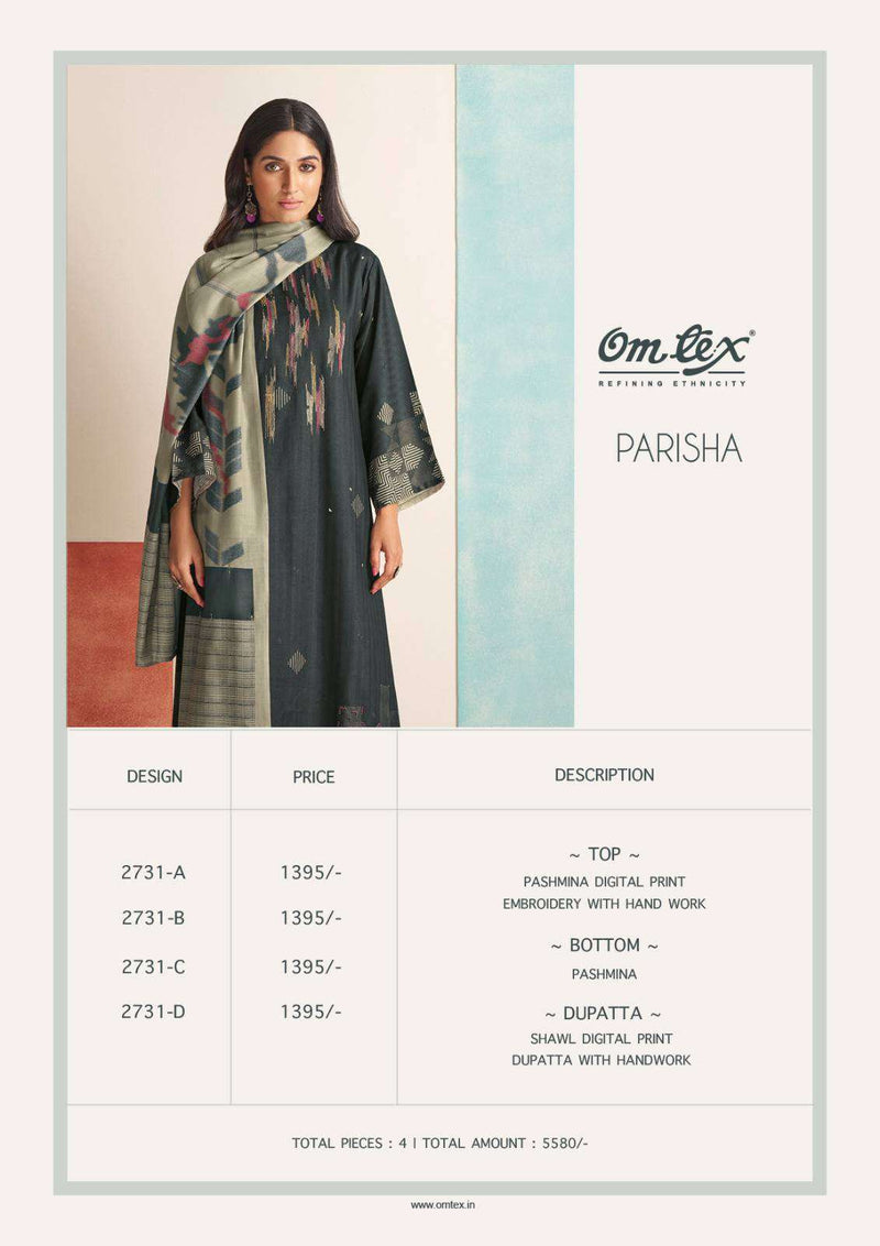Omtex Parisha Pashmina With Embroidery Handwork Winter Suit Collection