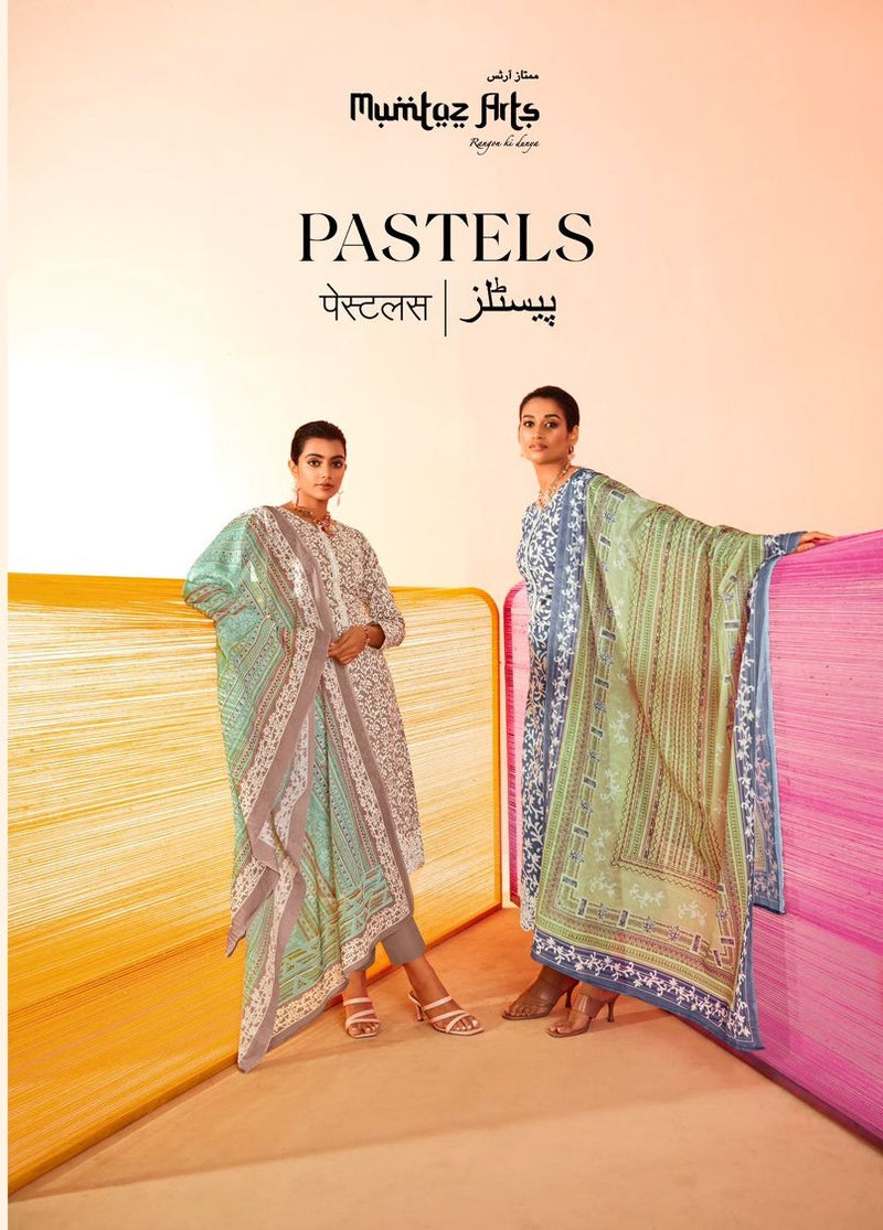 Mumtaz Arts Pastels Lawn Cotton Digital Print With Fancy Embroidery Work Suits