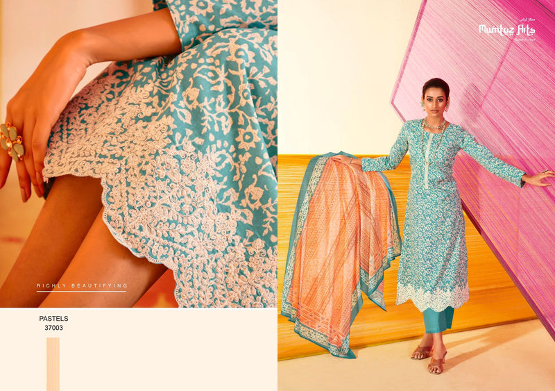 Mumtaz Arts Pastels Lawn Cotton Digital Print With Fancy Embroidery Work Suits