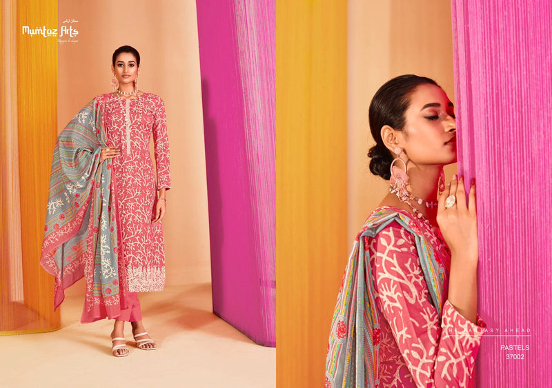 Mumtaz Arts Pastels Lawn Cotton Digital Print With Fancy Embroidery Work Suits
