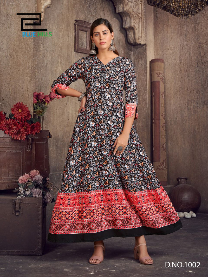 Blue Hills Patola Queen Muslin Digital Printed Daily Wear Fancy Kurti