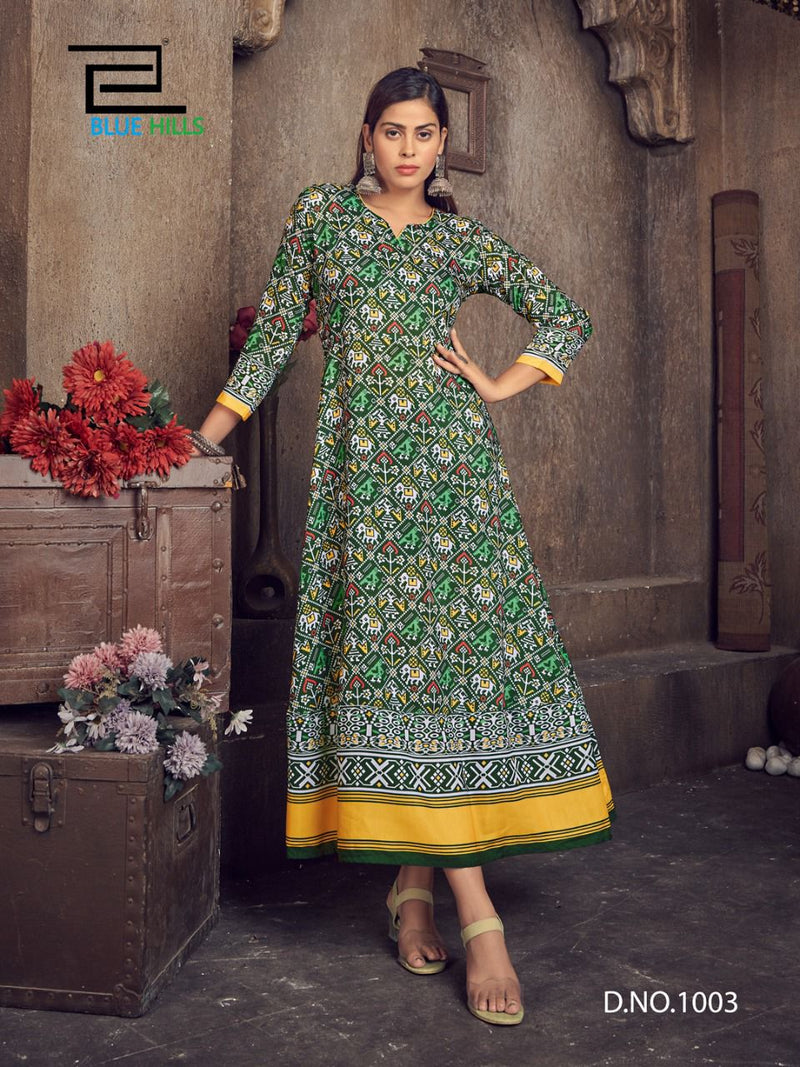 Blue Hills Patola Queen Muslin Digital Printed Daily Wear Fancy Kurti