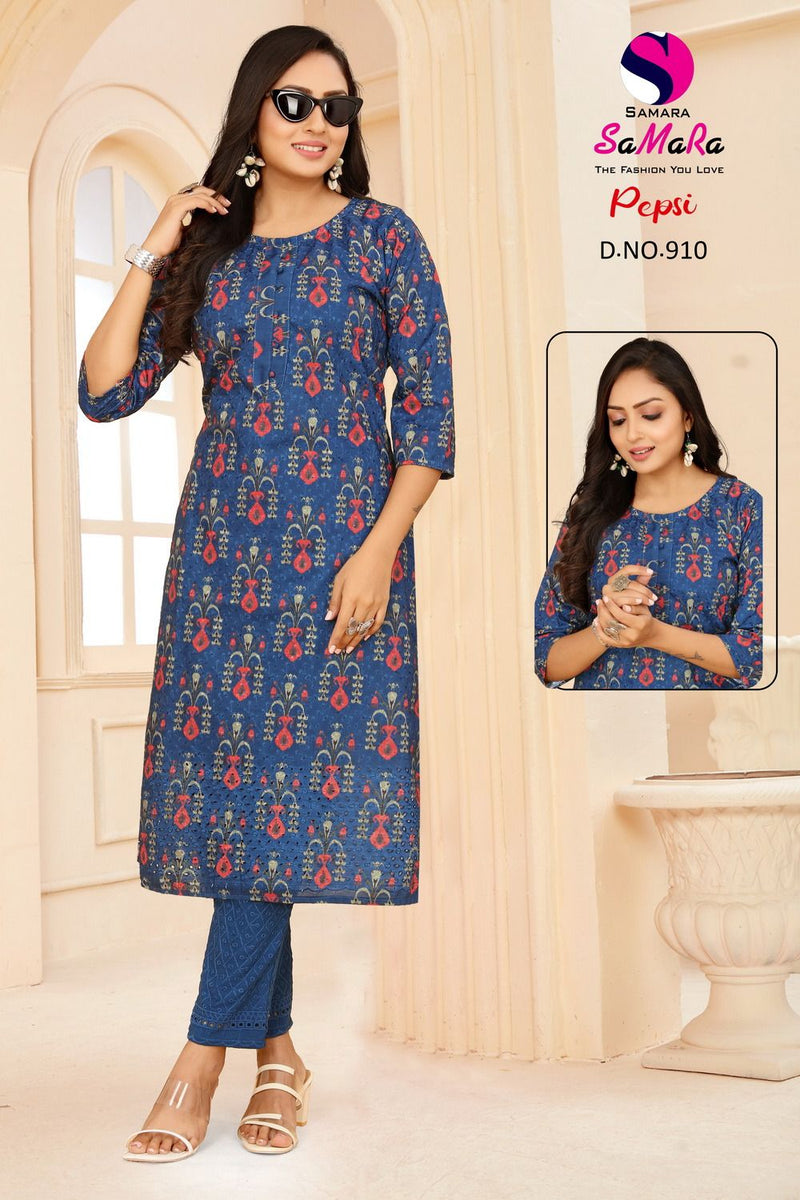 Samara Pepsi Muslin Fency Printed Casual Wear Straight Kurti Collection