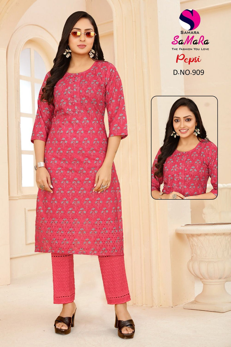 Samara Pepsi Muslin Fency Printed Casual Wear Straight Kurti Collection