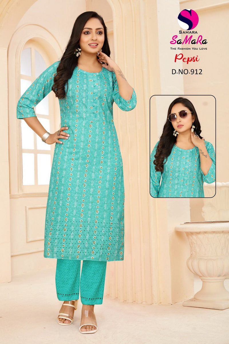 Samara Pepsi Muslin Fency Printed Casual Wear Straight Kurti Collection