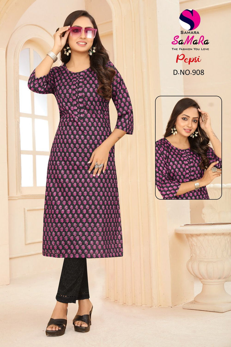 Samara Pepsi Muslin Fency Printed Casual Wear Straight Kurti Collection