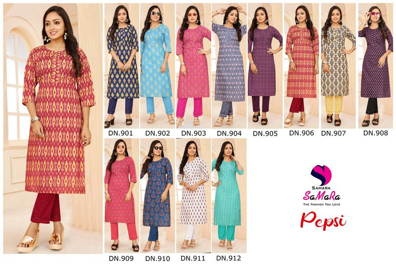 Samara Pepsi Muslin Fency Printed Casual Wear Straight Kurti Collection