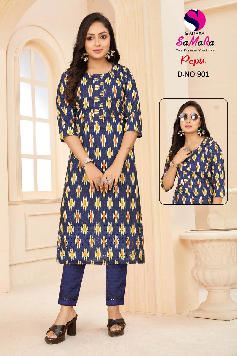 Samara Pepsi Muslin Fency Printed Casual Wear Straight Kurti Collection