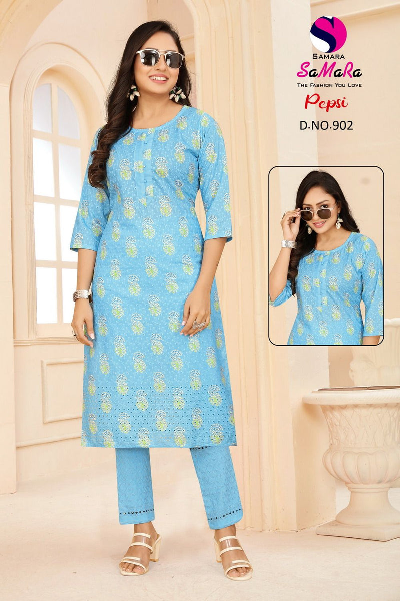 Samara Pepsi Muslin Fency Printed Casual Wear Straight Kurti Collection