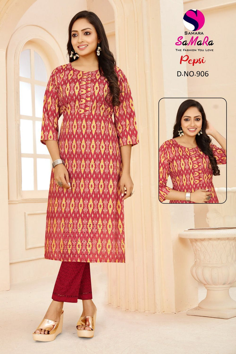 Samara Pepsi Muslin Fency Printed Casual Wear Straight Kurti Collection