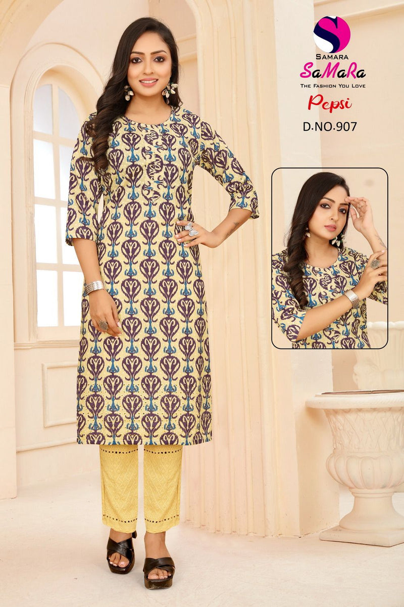 Samara Pepsi Muslin Fency Printed Casual Wear Straight Kurti Collection